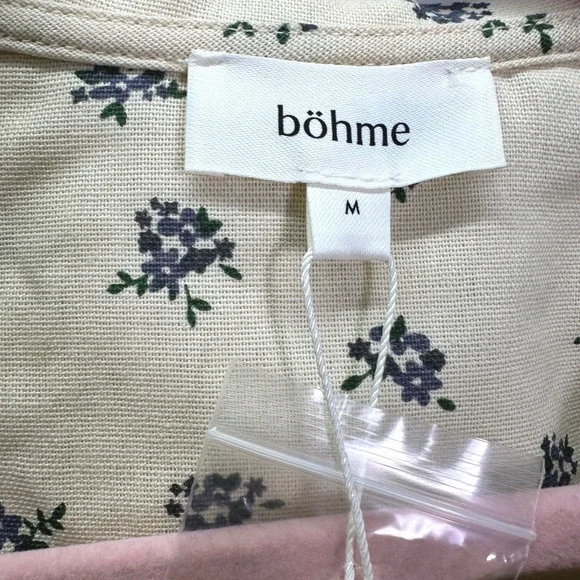 Bohme Wallace Cream Floral Blouse Cottagecore Peter Pan Collar Linen Blend M NWT - Picture 4 of 8